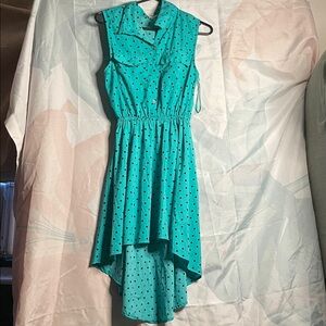Sleeveless Teal Polka Dot Dress